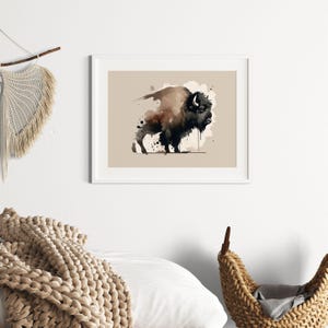 Bison Buffalo Watercolor Acrylic Poster Print, Abstract Rustic Animal Wall Art, Nature Wildlife Gift for Kids Room, Office, or Home Decor