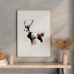 Deer Minimalistic Watercolor Poster Print, Abstract Western Animal Wall Art, Rustic Wildlife Decor for Home & Office, Gift Idea, Print Only