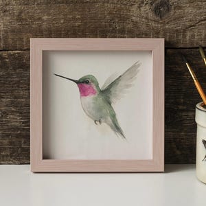 Annas Hummingbird Watercolor Poster Print, Songbird Wall Art, Ink & Wash Nature Decor, Spring Floral Bird Gift for Home or Nursery, No Frame