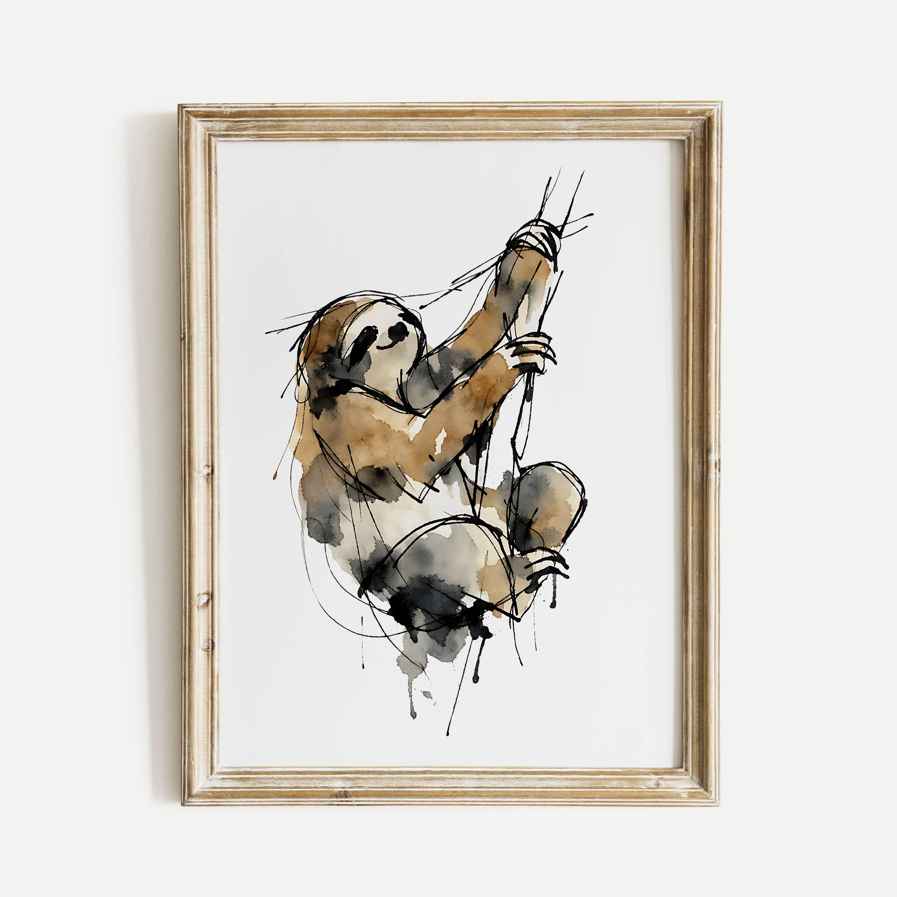 Sloth Minimalist Watercolor Ink Poster Print, Abstract Rainforests ...