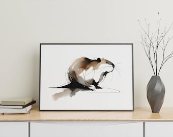 Beaver Minimalistic Watercolor Poster Print, Abstract Western Animal Wall Art, Rustic Wildlife Decor for Home & Office, Gift Idea, No Frame