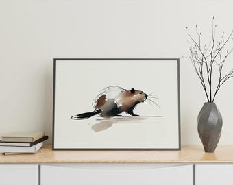 Beaver Minimalistic Watercolor Poster Print, Abstract Western Animal Wall Art, Rustic Wildlife Decor for Home & Office, Gift Idea, No Frame