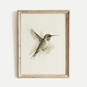 Ruby-throated Hummingbird Watercolor Poster Print, Songbird Wall Art, Ink & Wash Nature Decor, Spring Floral Bird Gift for Home, Print Only