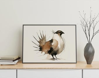 Sage Grouse Minimalist Watercolor Ink Poster Print, Abstract Wildlife Wall Art, Animal Nature Rustic  Decor for Home & Office, Gift Idea