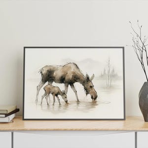 Moose Calf Minimalistic Watercolor Poster Print, Abstract Western Animal Wall Art, Rustic Wildlife Decor for Home & Office, Gift Idea