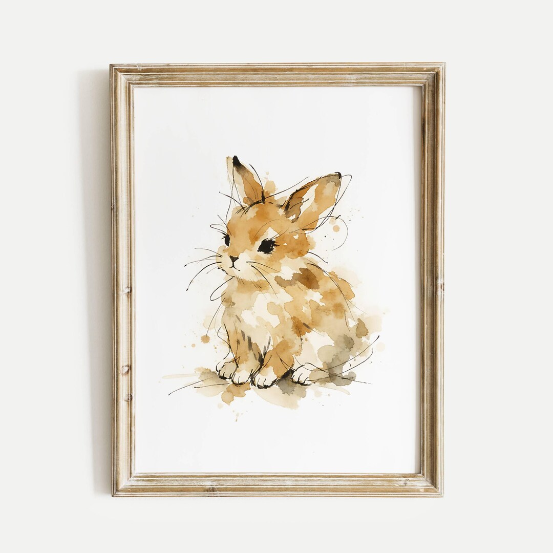 Baby Rabbit Watercolor Ink & Wash Wall Art Print, Woodland Nursery ...