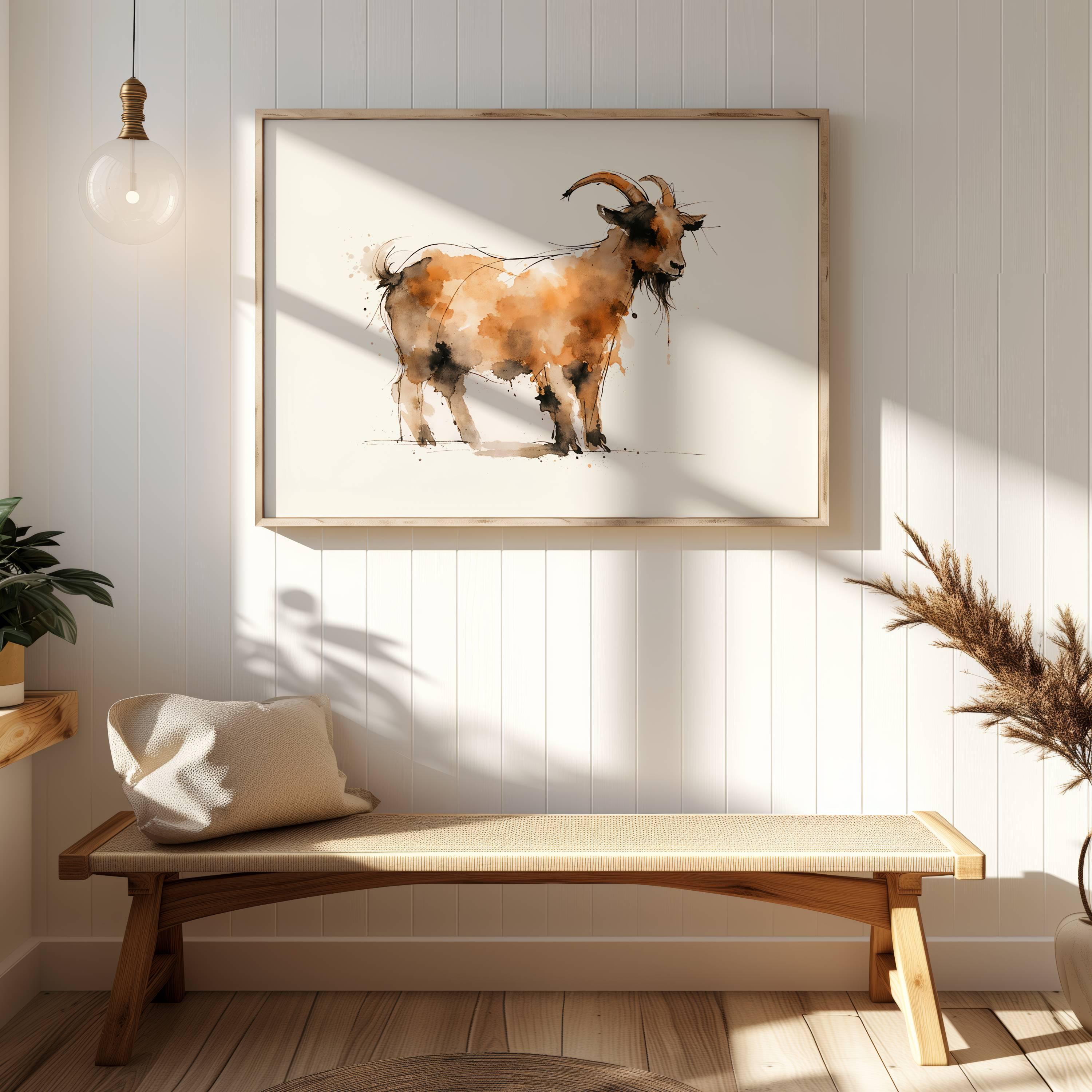 Goat Minimalist Watercolor Poster Print, Abstract Farm Animal Wall Art ...