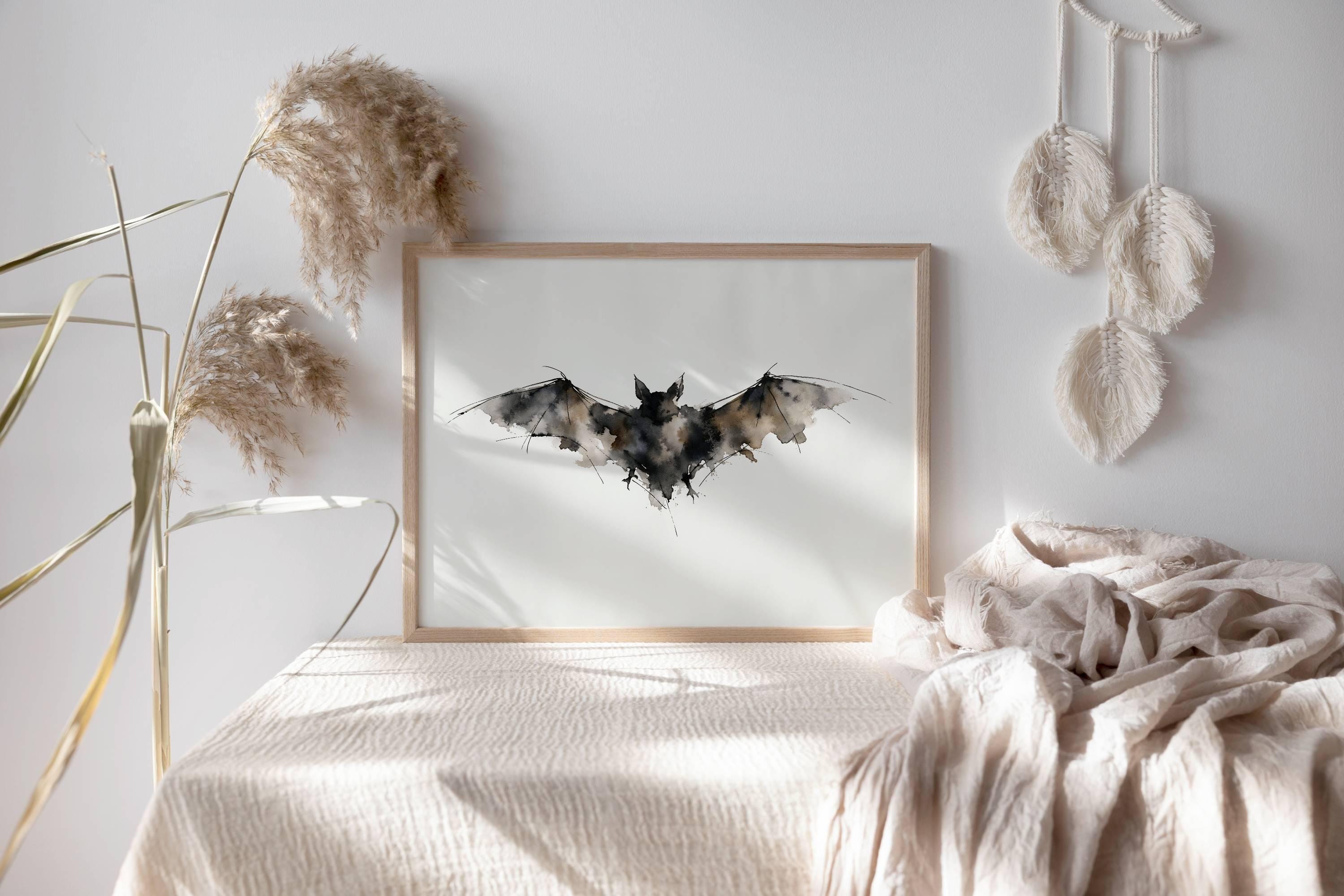 Bat Minimalist Watercolor Poster Print, Abstract Nocturnal Animal Wall ...