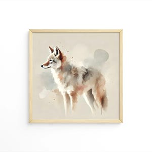 Coyote Watercolor Acrylic Poster Print, Abstract Rustic Animal Wall Art, Nature Wildlife Gift for Kids Room, Office, or Home Decor