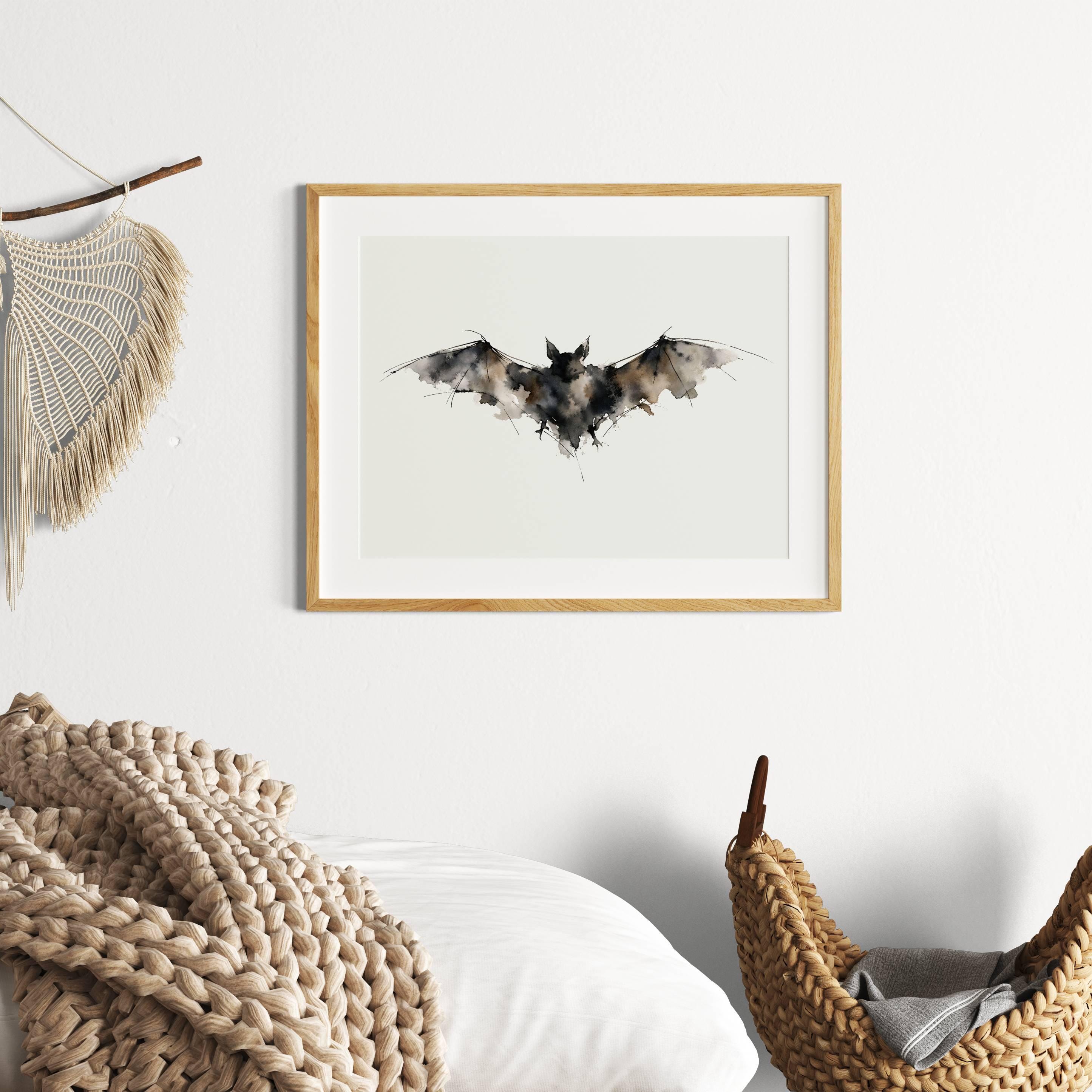 Bat Minimalist Watercolor Poster Print, Abstract Nocturnal Animal Wall ...
