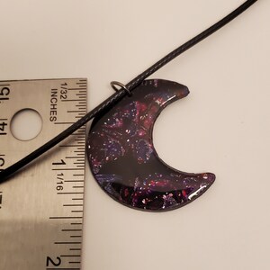 Moon black, purple metallic and red stripes. Handmade polymer clay necklace is reversable. image 2