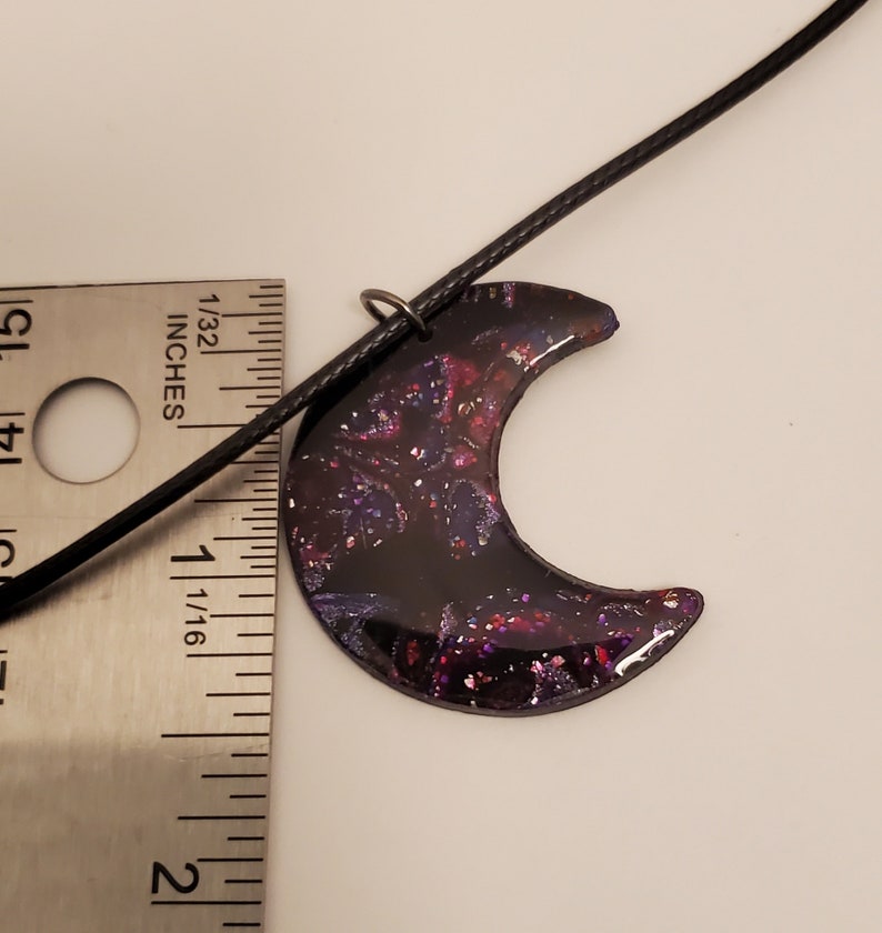 Moon black, purple metallic and red stripes. Handmade polymer clay necklace is reversable. image 2