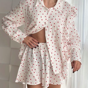 Musselin Pyjama, 100% Baumwolle Nachtwäsche, Gemütlicher Pyjama, Nachtwäsche, Damen Pyjama, Braut Pyjama, Bio-Baumwolle Pyjama