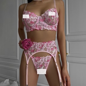 lingerie flower, Pink floral lace, Transparent lingerie, lingerie for women, Luxury lingerie, Handmade lingerie, Lingerie set, Pink lingerie