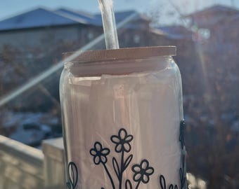 Wildflower glass Cup / floral tumbler / reusable glass cup