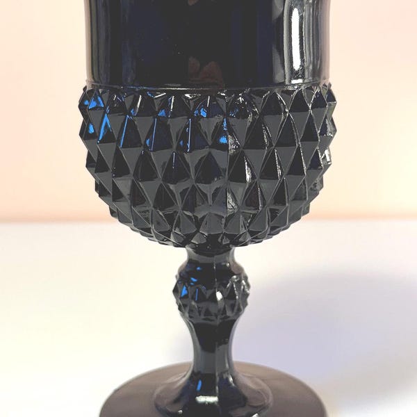 Copas vintage de cristal Indiana con punta de diamante negro y ónix - Copa para agua o vino - Artículos de bar retro