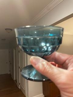 Blue Footed Tumblers Indiana Glass Colony Cubist Set of 4  Vintage Set 3 Indiana Glass Company Riviera Blue 3.5\