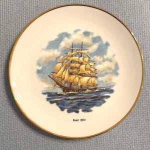 Vintage Nautical Ship Plate • Insel Föhr German Souvenir • Mid‑Century Wall Decor