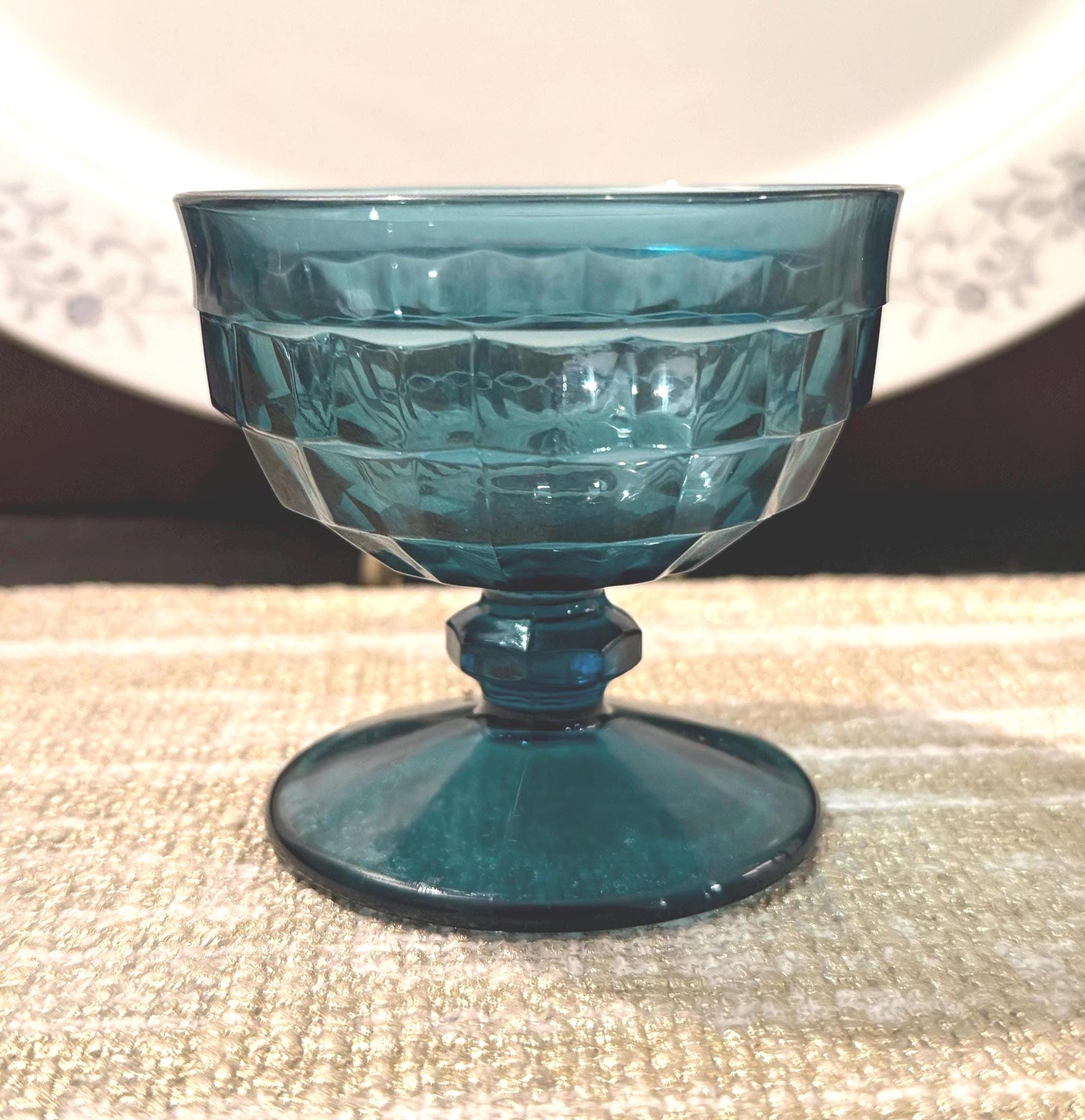 Blue Footed Tumblers Indiana Glass Colony Cubist Set of 4  Vintage Set 3 Indiana Glass Company Riviera Blue 3.5\