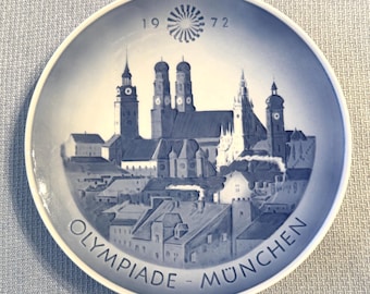 Royal Copenhagen 1972 Munich Olympics Plate • Blue White Denmark Souvenir Collectible Decor