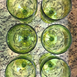 Set of Six Bartlett Collins Green Thumbprint Goblets • Vintage 1970s Coin Dot Glassware