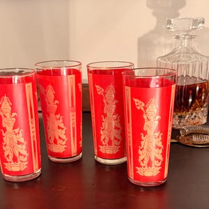 Set of 4 Thai Ruby Red Gilt Highball Glasses – Vintage Gold Enamel Drinkware