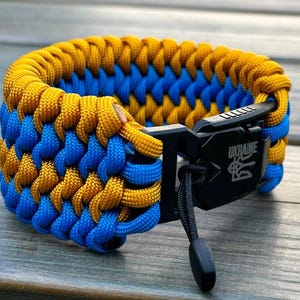 Yellow & Blue Handwoven Paracord Wristband Jewelry, Cord Bracelet for Men with Engraved Magnetic Feedlock Clasp, Wide Rope Wrist Accessory