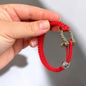 Rot Paracord Armband Einzigartige Bronze Verschluss Perle, Handgemachte Schnur Schmuck Geschenk für Paare, Benutzerdefinierte Einstellbar Armband Zubehör für Sie oder Ihn