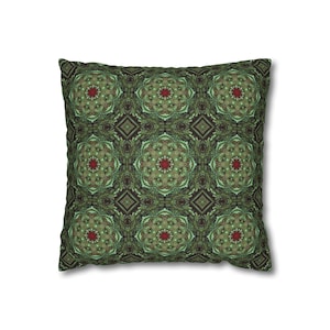 Bohemian Chic Square Pillowcase | Cozy Home Decor, Throw Pillows, Green Pattern, Gift for Home, Boho Accent, Pillow Cover