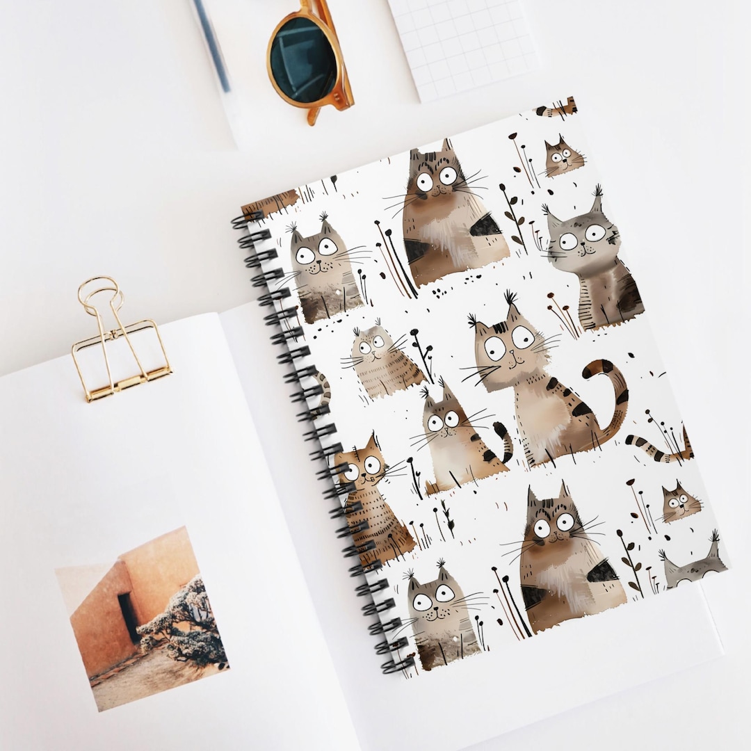 Watercolor Cartoon Cats Spiral Notebook | Cute Cat Pattern Ruled ...