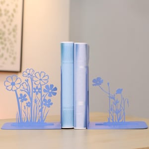Metal Bookends Decorative Floral Bookends Book Holder Modern Bookshelf Decor Minimalist Book Organizer Gift for Book Lover Home Office Decor