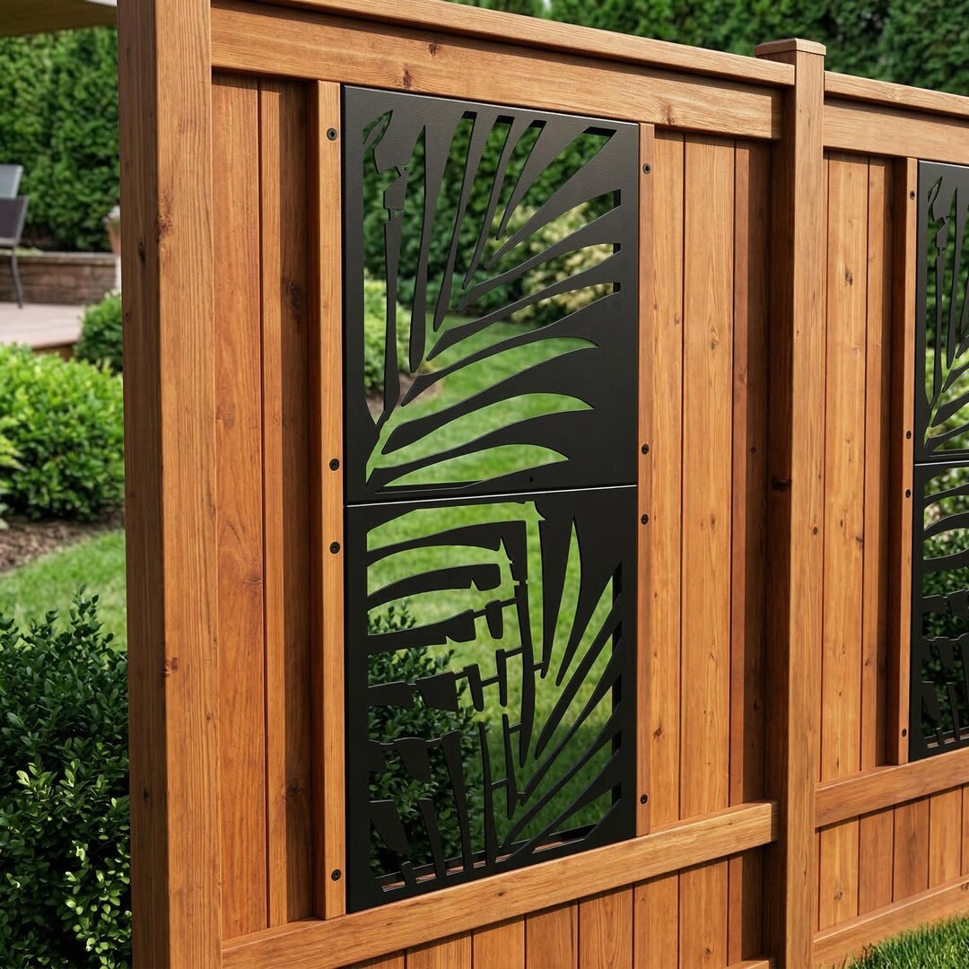 Decorative Fence Insert: Black Metal Fence Panel With Leaf Design - Etsy