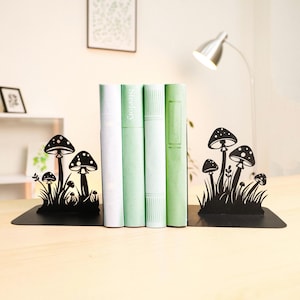 Metal Bookends Black Bookshelf Decor Mushroom Book Stand Unique Gift for Book Lovers Home Library Organizer Aesthetic Unique Bookends