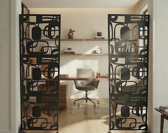 Metal Room Divider with Geometric Pattern: Modern Interior Partition for Home Office