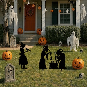 Halloween Yard Art Witch Silhouettes Outdoor Metal Decor Spooky Lawn Decoration Gift for Horror Lovers Metal Witches Halloween Decor
