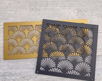 Cubierta de ventilación totalmente personalizada: rejilla de retorno de aire decorativa estilo art déco con acabado dorado.
