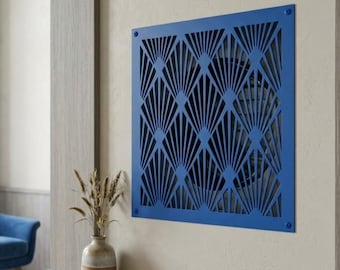 Cubierta de ventilación Art Deco azul: Rejilla de retorno de aire metálica, rejilla de ventilación de pared para baño