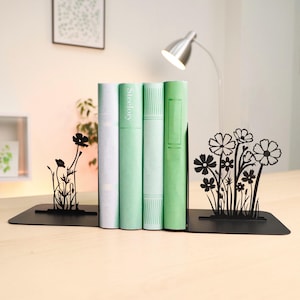 Metal Bookends with Floral Design Unique Shelf Decor for Home Library Gift for Book Lovers Aesthetic Book Stand Organizer for Readers