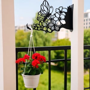 Metal Plant Hook with Butterfly and Floral for Hanging Baskets Bird Feeders Outdoor Garden Decor Gift for Plant Lovers Outdoor Flower Hanger