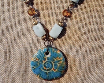 Blue Glazed Pendant Necklace