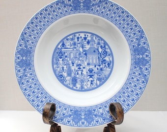 Calamityware Oodles of Robots Serving Bowl, Blue White Porcelain, Don Moyer 2019