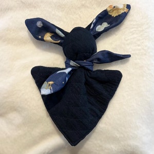 Doudou, rabbit doudou, personalized doudou, soft toy, rabbit soft toy, birth doudou, baby doudou, first doudou, little prince midnight blue