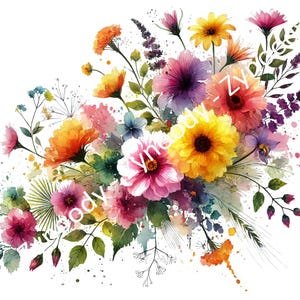Fleurs d’Automne Aquarelle, PNG Transparent, Clipart Haute Qualité, Art Créatif pour Cartes, Scrapbooking et Créations Numériques