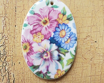 Colorful Flower Bouquet Pendant - Ceramic Focal Pendant