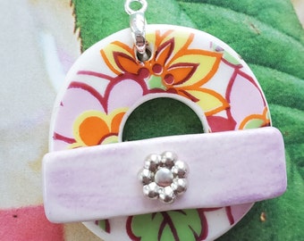 Pop of Pink Flowers Ceramic Clasp - Circle Ceramic Toggle Clasp