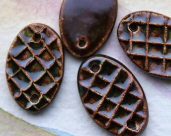 4pc. Brown and Green Waffle Jewelry Connectors - 1 to 1 ceramic connectors