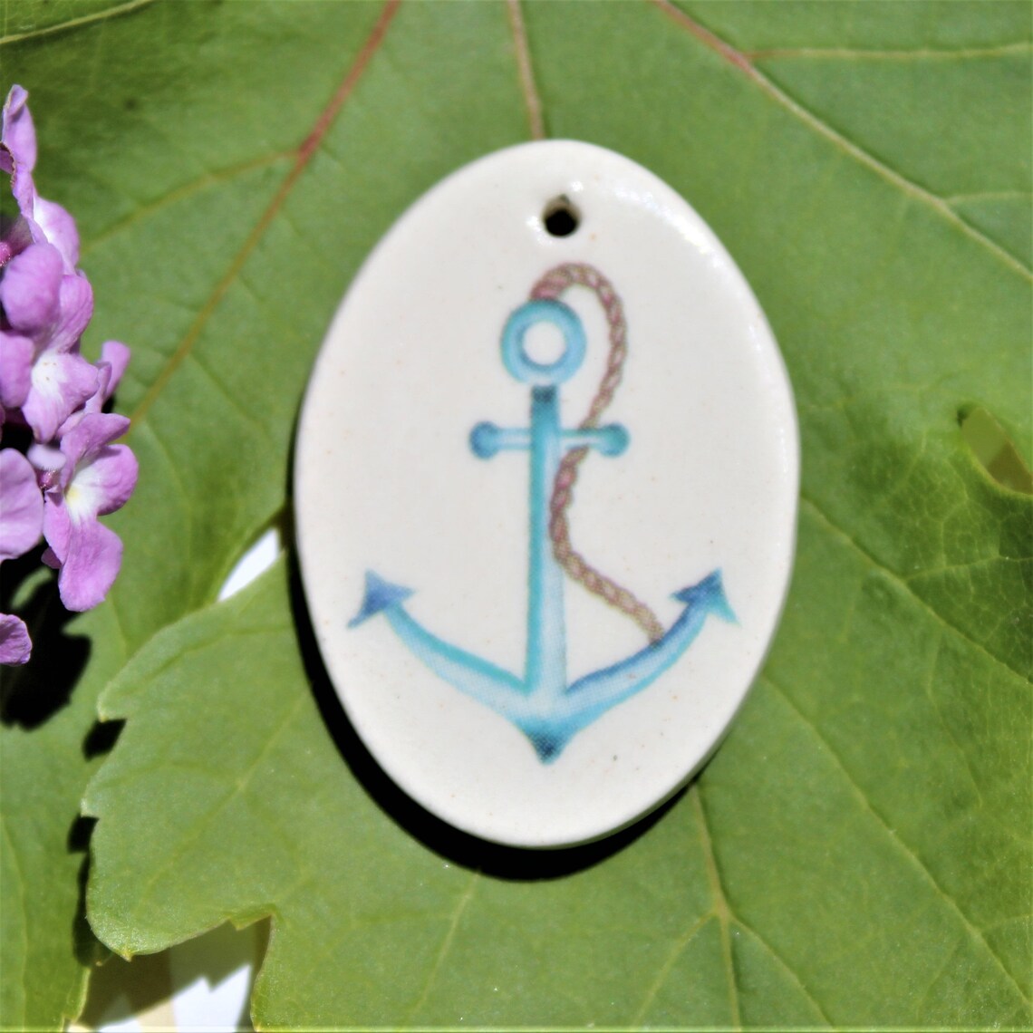 Ship Anchor Pendant Ceramic Oval Pendant 1 1/2 In. by 1 In. Etsy