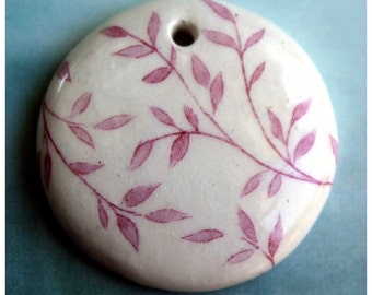 1" Pink Vines Pendant - Ceramic Focal Pendant