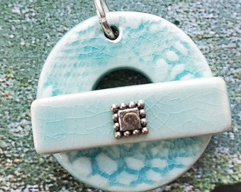 Light Blue Crackle Lace Ceramic Clasp - Circle Ceramic Toggle Clasp