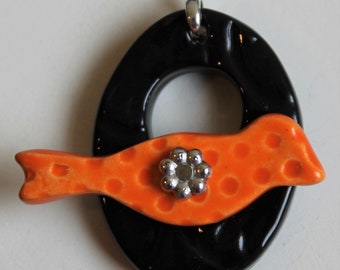 Halloween Black and Orange Bird Clasp - Large Signature Bird Focal Toggle Clasp, bird clasp, colorful clasp, ceramic bird